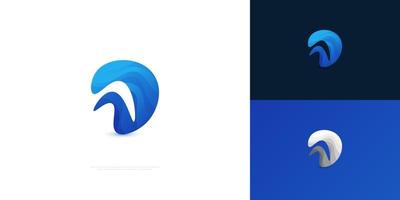 logotipo abstracto de onda azul con forma de letra v. diseño de logotipo v inicial moderno. logotipo o icono de onda de agua vector