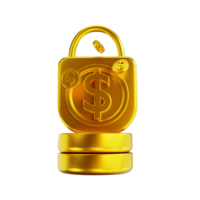 3d illustrazione d'oro moneta serratura riservatezza png