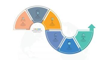 Basic circle infographic template with 6 steps, process or options, process chart, Used for process diagram, presentations, workflow layout, flow chart, infograph. Vector eps10 illustration.