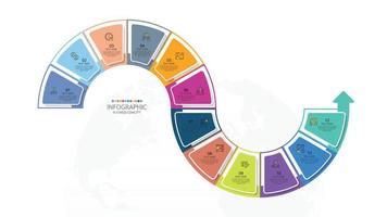 Basic circle infographic template with 12 steps, process or options, process chart, Used for process diagram, presentations, workflow layout, flow chart, infograph. Vector eps10 illustration.