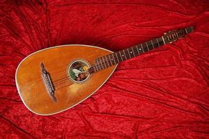 lute instrument on red velvet photo