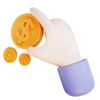 3D illustration hand and coin png