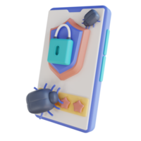 3D illustration mobile security virus png