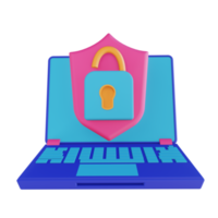 3D illustration laptop security unlock png
