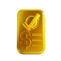 3D illustration golden check mobile transactions png