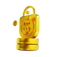 3D illustration golden coin lock confidentiality png