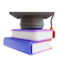 Livre et chapeau de graduation coloré illustration 3d png