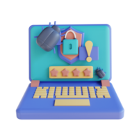 3D illustration laptop virus security png