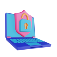 3d illustrazione il computer portatile sicurezza sbloccare png