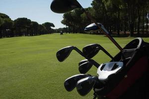 close up golf bag on course photo