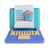 3D illustration locked laptop document security png