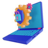 3D illustration laptop gear setting lock png