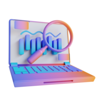 3D illustration laptop and data analysis png