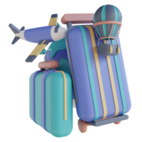 3d illustrazione valigie, aerei e caldo aria palloncini png