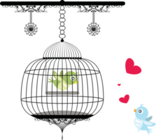 cute bird in cage and outside cage png