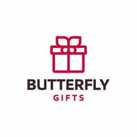 Butterfly with gift box with ribbon linear style pictogram isolated on white. Symbol, logo illustration vector