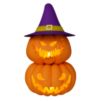 ilustração 3D de abóbora de halloween dentro de vela brilhando com chapéu, elemento de design de fundo de halloween png