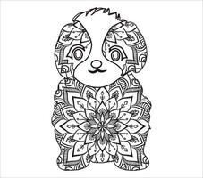 Dog mandala coloring page for kids and adults, animal mandala vector line art design style illustration.