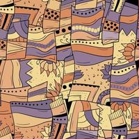Seamless background with abstract geometric pattern. With flowers and leaves. Squares and circles vector