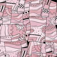 Seamless background with abstract geometric pattern. With flowers and leaves. Squares and circles vector