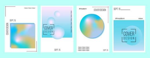 Holographic backgrounds, cover templates design set. Blurry abstract backdrops. Vector illustrations with rainbow gradient in 200s, 90s, 80s retro style for posters, flyers, banners, social networks.