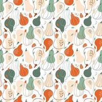 Vector seamless pattern with stylish pumpkins on white background. Happy Thanksgiving Day backdrop or Harvest Time in Scandinavian style. Abstract Autumn illustration.