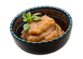 Pollock roe in a bowl on white background photo