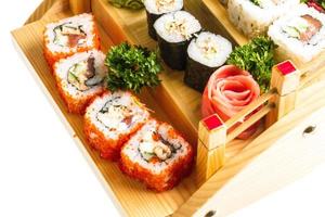 Set of sushi and rolls photo