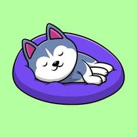 Cute Husky Dog Sleeping On Pillow Cartoon Vector Icon Illustration. Flat Cartoon Concept