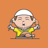 Illustration Of A Cute Little Boy Eating Voraciously vector
