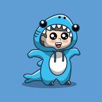 Illustration Of A Cute Little Boy Wearing A Shark Costume vector