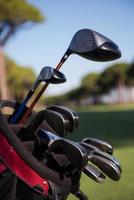 close up golf bag on course photo