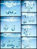 Collection of ice cubes dropped into drinking water, refreshing. photo