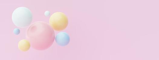 3d render of pastel ball, soaps bubbles, blobs that floating on the air isolated on pastel background. Abstract scene. photo