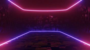Abstract colorful neon glowing light background. Speed light illuminated. Florescent on the dark scene. Curvy moving line shape. 3D render. photo