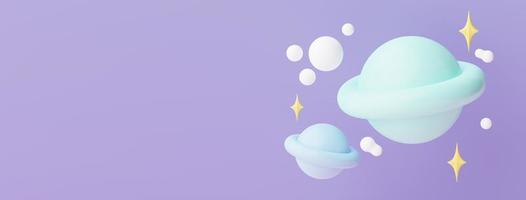 3d render of planet star and moon  that floating on the air at night with purple lilac background. Abstract scene of pastel ball, bubble soaps , or blobs in pastel colors. Magic scene. photo