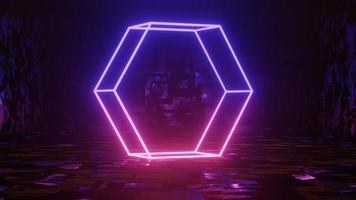 Abstract colorful neon glowing light background. Speed light illuminated. Florescent on the dark scene. Curvy moving line shape. 3D render. photo