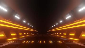 Spaceship Science ficiton Room Tunnel. Abstract colorful neon glowing light background. Speed light illuminated. Florescent on the dark scene. Curvy moving line shape. 3D render. photo
