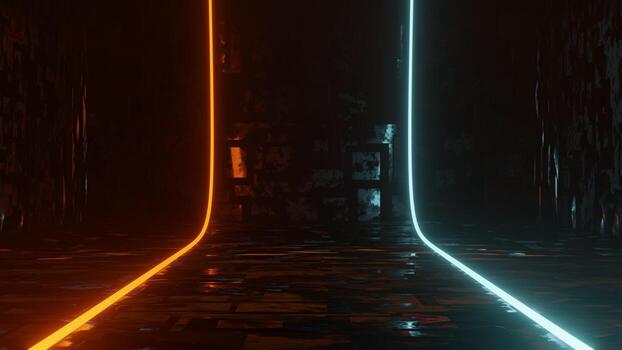 Abstract colorful neon glowing light background. Speed light illuminated. Florescent on the dark scene. Curvy moving line shape. 3D render. photo