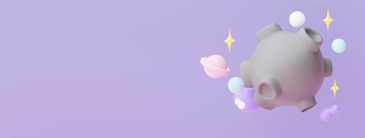 3d render of planet star and moon  that floating on the air at night with purple lilac background. Abstract scene of pastel ball, bubble soaps , or blobs in pastel colors. Magic scene. photo