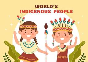 Worlds Indigenous Peoples Day on August 9 Hand Drawn Cartoon Flat Illustration to Raise Awareness and Protect the Rights Population vector