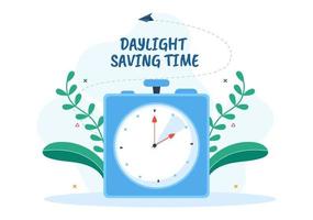 Daylight Savings Time Hand Drawn Flat Cartoon Illustration with Alarm Clock or Calendar from Summer to Spring Forward Design vector