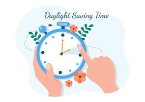 Daylight Savings Time Hand Drawn Flat Cartoon Illustration with Alarm Clock or Calendar from Summer to Spring Forward Design vector