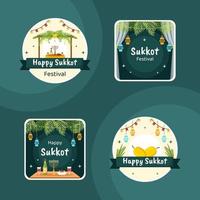 Jewish Holiday Sukkot Label Template Hand Drawn Cartoon Flat Illustration vector