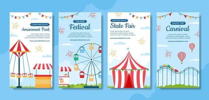 Amusement Park Carnival Social Media Stories Template Hand Drawn Cartoon Flat Illustration vector