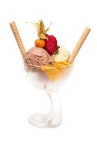 yogurt and chocolate ice cream in a bowl close up photo