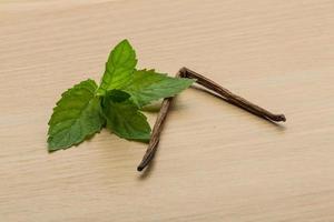 Vanilla on wooden background photo