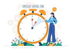 Daylight Savings Time Hand Drawn Flat Cartoon Illustration with Alarm Clock or Calendar from Summer to Spring Forward Design vector