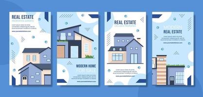 Real Estate and Modern Home Social Media Stories Template Hand Drawn Cartoon Flat Illustration vector
