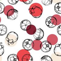 Seamless surface pattern with hand drawn mangosteen fruits. Exotic food sketch seamless texture. vector